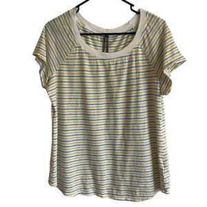 Anthropologie Blue & Yellow Striped Retro Tee, Size L